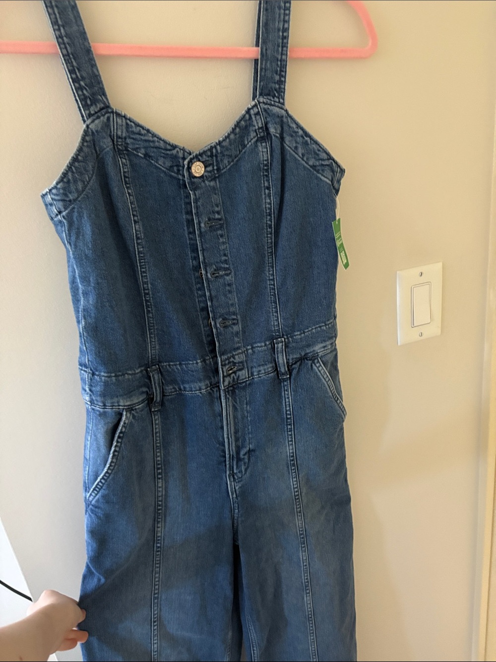 GAP Denim Button-Front Jumpsuit in Blue